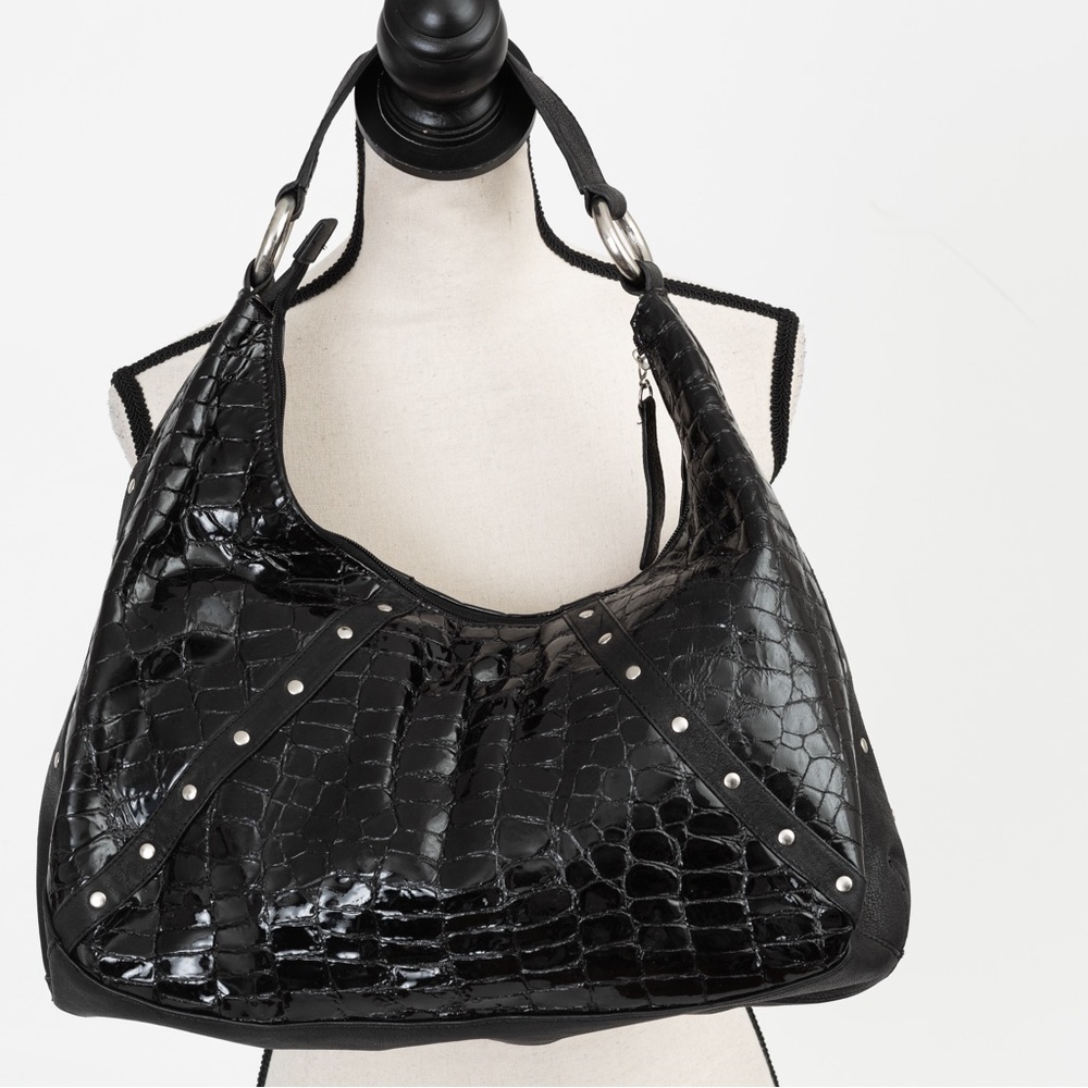 Carlos Falchi CHi 100% leather slouchy hobo bag black